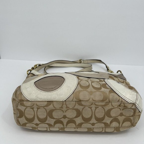 COACH Bag 519402 Canvas & Leather Handbag Shoulder Crossbody Tan Brown Yellow - Picture 6 of 12